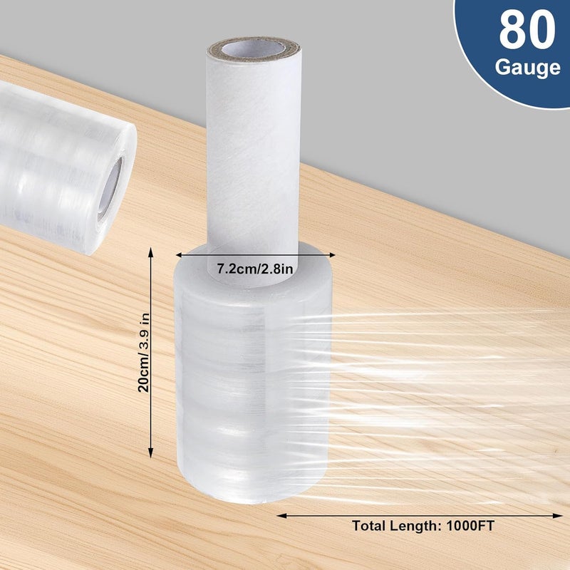 DAJAVE 6 Pack Stretch Wrap Film with Handle, 4 Inch x 1000ft 80 Gauge Thick Industrial Strength Hand Shrink Wrap Roll, Self-Adhesive Plastic Wrap for Packing, Moving - Image 2